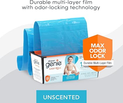 Diaper Genie Easy Roll Refill | 30 Bags Per Refill | Holds Up to 1410 Newborn Diapers | Odor Control | Diaper Pail Refill Bags | Fits Diaper Genie Signature & Platinum Pails