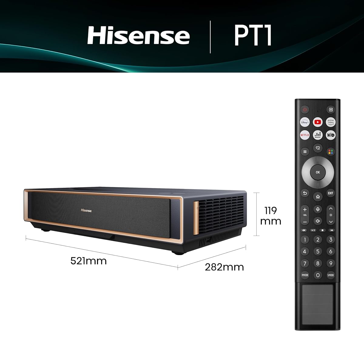 Hisense PT1 Ultra Short Throw Triple Laser Projector, 4K UHD, Google TV, 80'' - 150'', 2500 Lumens, 3000:1 Contrast, IMAX Enhanced, Dolby Vision & Atmos, 3D, 240 High Refresh Rate image 1