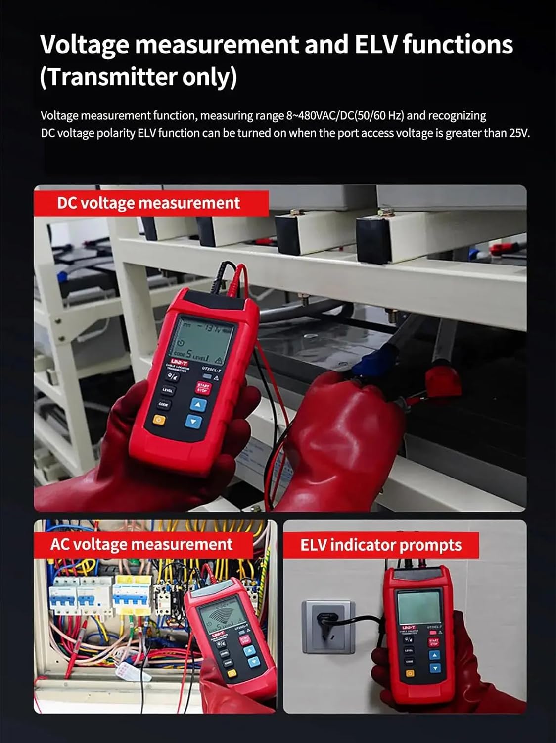 UNI-T UT25CL Cable Locator AC/DC Circuit Tracer and Breaker Finder, Wall Cable Detector and Underground Cable Finder, Short/Open Circuit Detect, 8V-480V Voltage Measurement, NCV Unipolar Bipolar Test