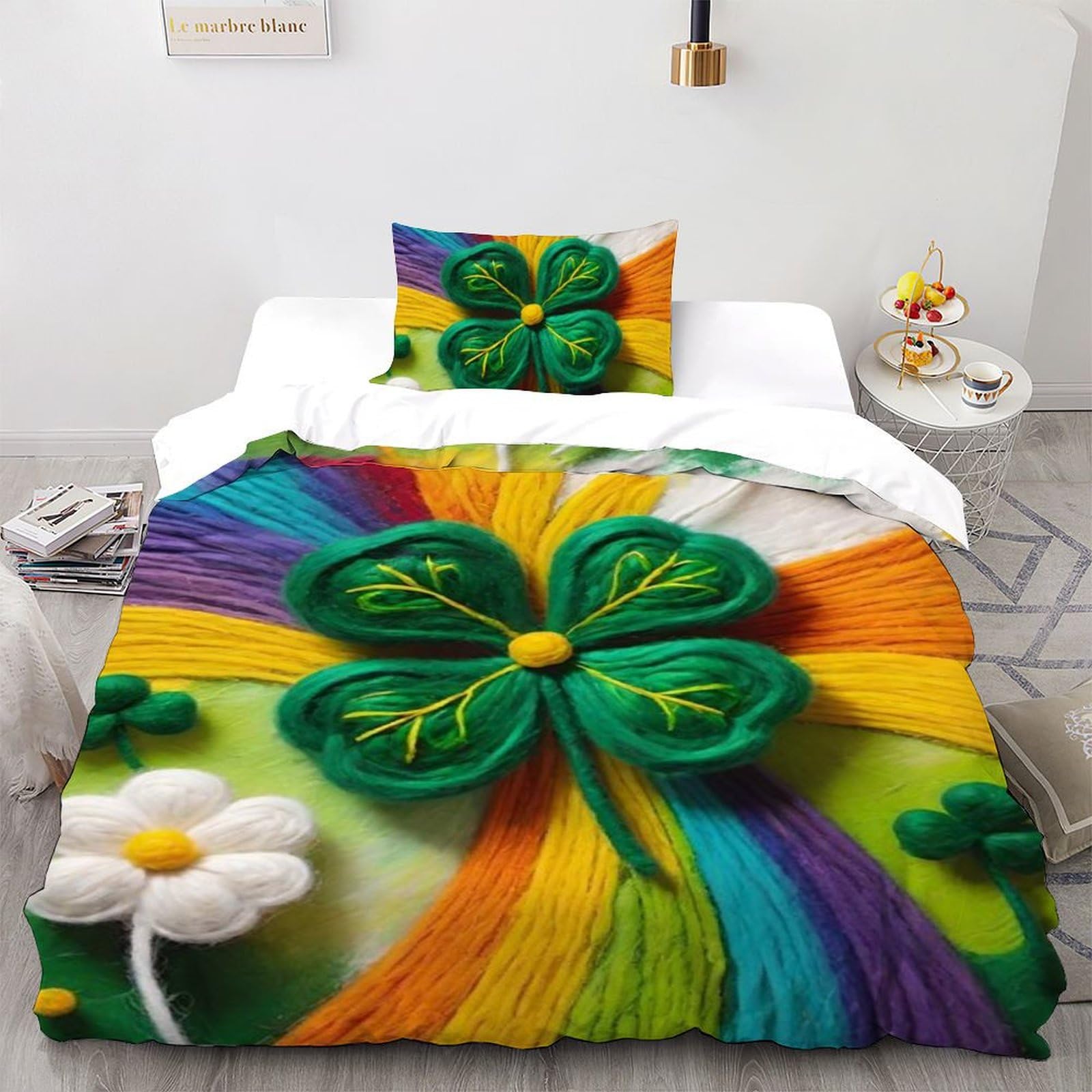 Housse de couette herbe à quatre feuilles dessin animé 135x200 pour une chambre garçon nature
