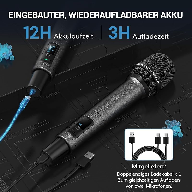 TONOR TW550 Vezeték Nélküli Újratölthető Mikrofon Szett, 2 Mikrofonnal, 80m Hatótáv, Auto Scan, 6.35/3.5mm, Karaoke, DJ, Rendezvény