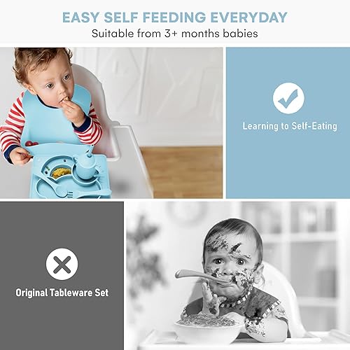 Miniatura 7 de Plato arcoíris + taza de silicona + tenedor de cuchara + babero de silicona_ CT-02582B