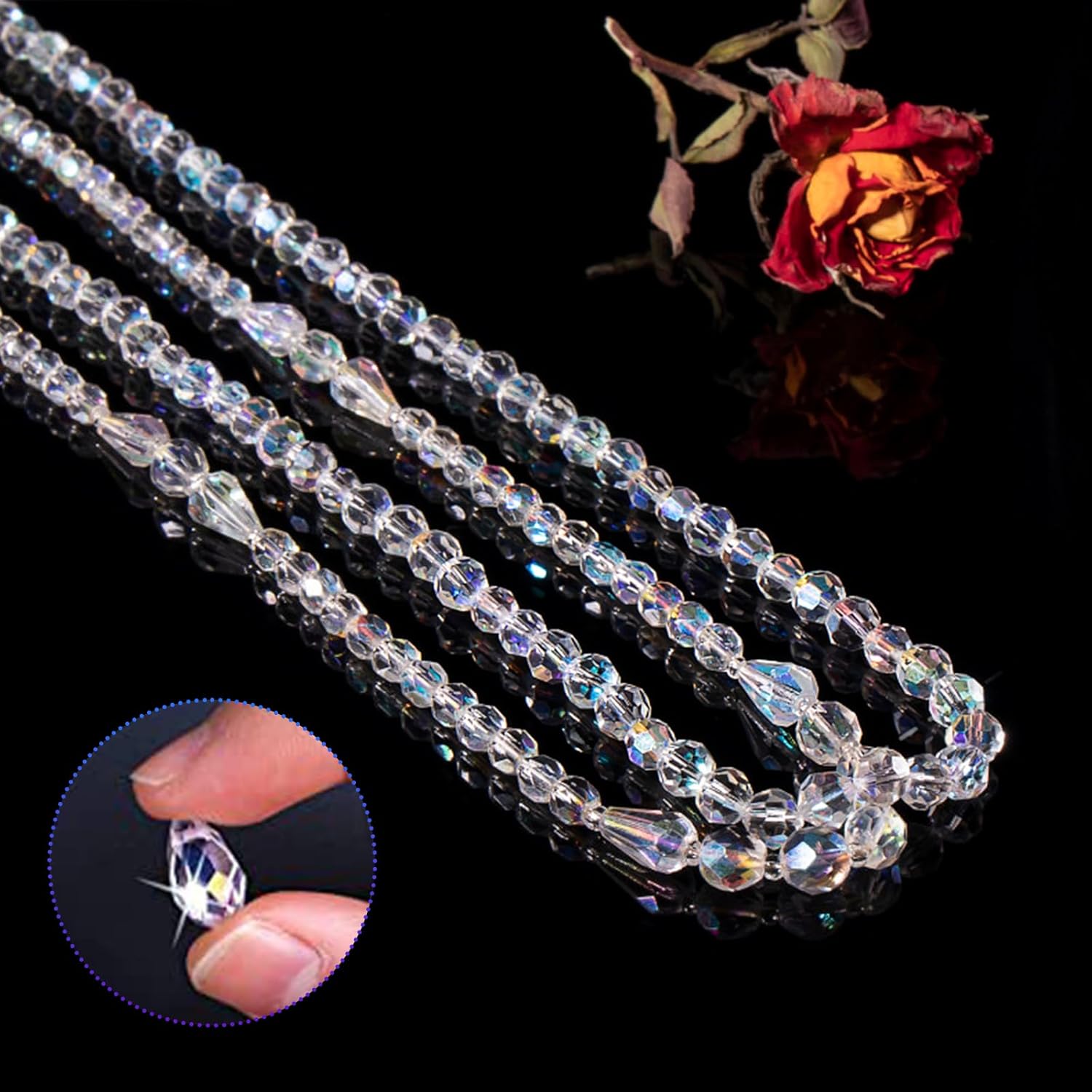 900Pcs Crystal Glass Beads - Clear Faceted 8mm/6mm/4mm Mixed With Storage Box for DIY Jewelry Bracelet Necklace Craft Making, Transparent
