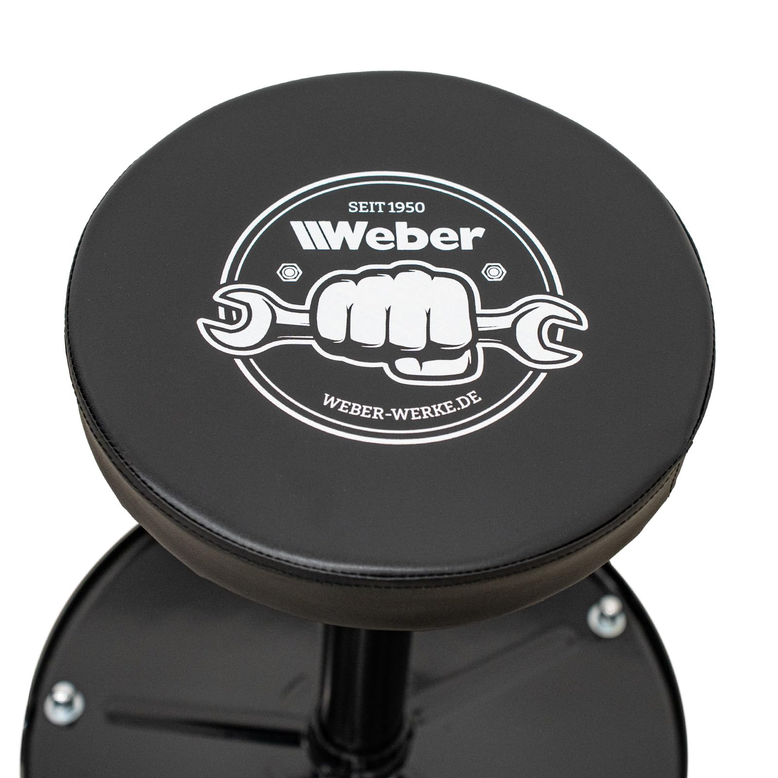 Weber Werkstatthocker, höhenverstellbar, gepolstert, 360° drehbar, Schwarz, Kunstleder, Industrial, Hocker