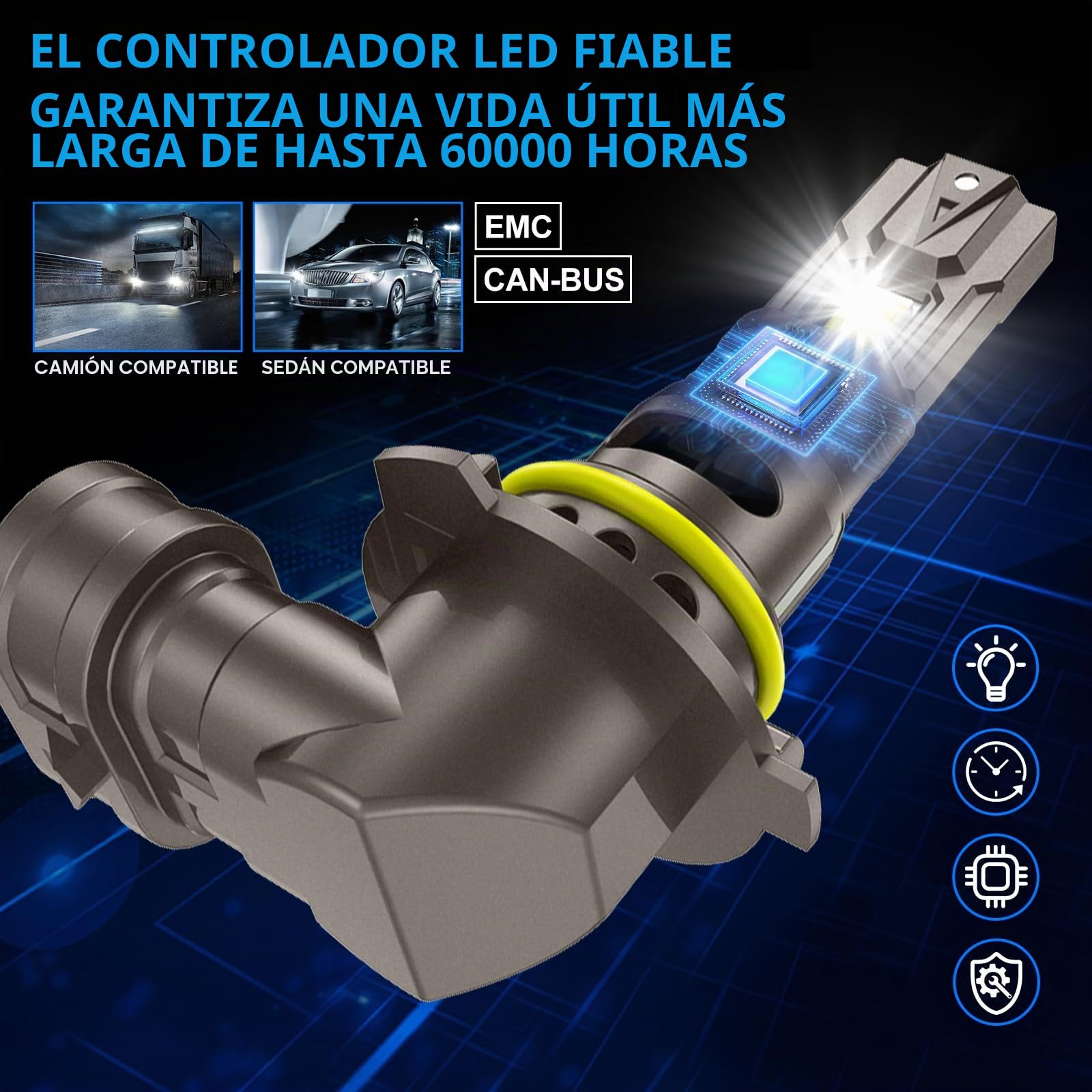 Sycreek Bombilla 9005/HB3 Led 2024 Faro Mejorada Para, 18 Piezas LED,120W 30000LM 600% Super Brillo 6500K Blanco,Compatible 9-24V