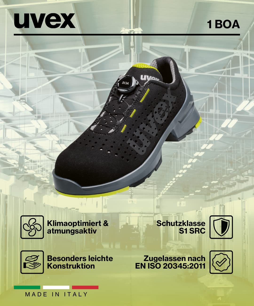 Uvex Low Shoe 65658 Boa S1 Size Pu W11 Scarpe Antinfortunistiche Uomo Lime Nero EU