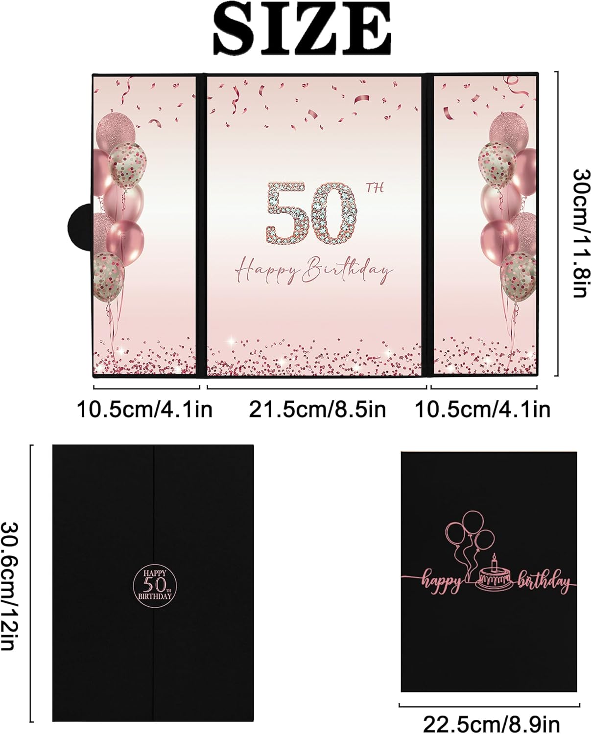 DARUNAXY Rose Gold 50th Birthday Party Decorations for Women, Happy 50th Birthday Alternative Signature Guest Book Black Pink 50 Birthday Signing Card Board Party Supplies Cheers to 50 Years Old Gift - Image 3