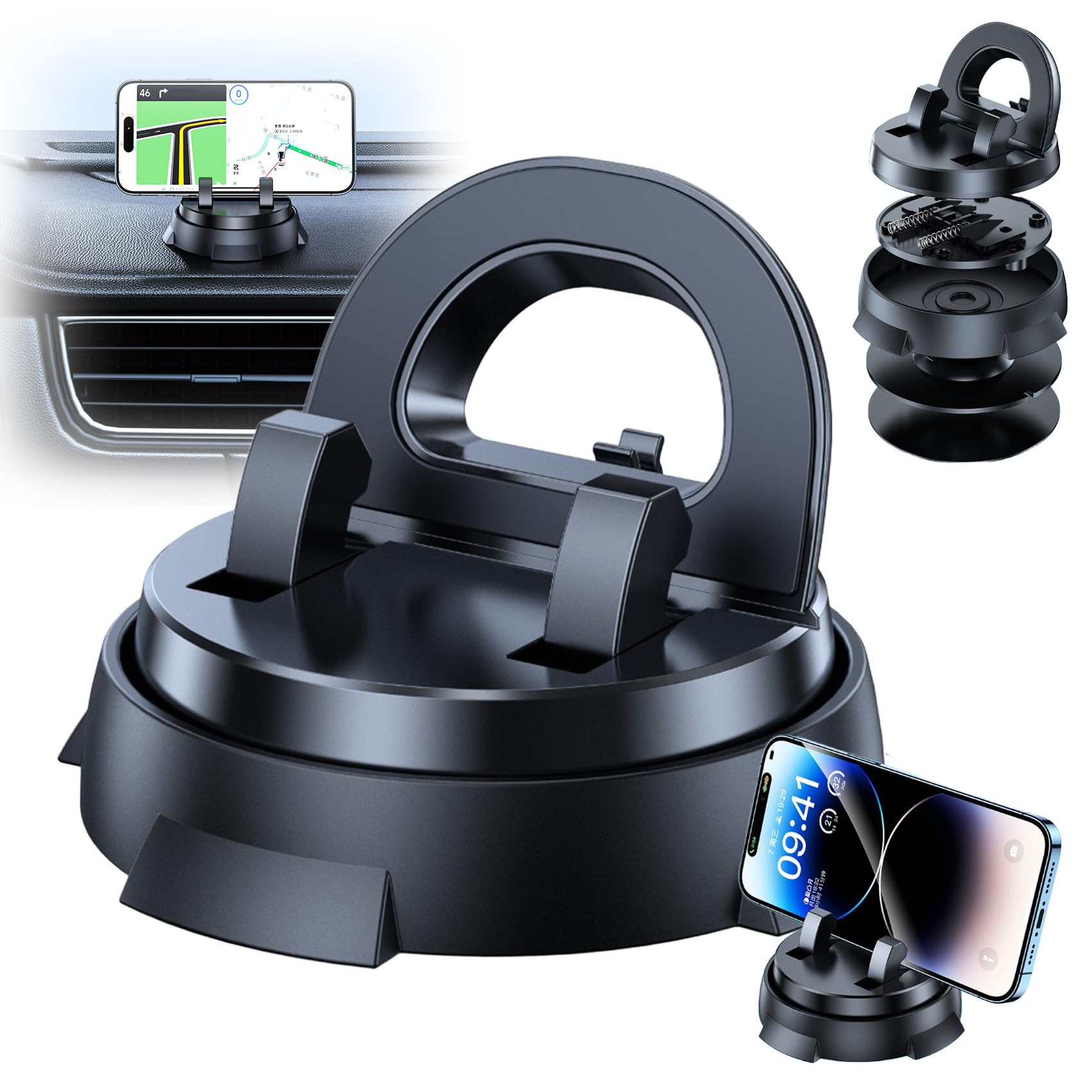 Supporto per telefono con ventosa intelligente, multifunzione, con supporto per navigatore, girevole a 360 gradi, con base antiscivolo, adatto per tutti i modelli