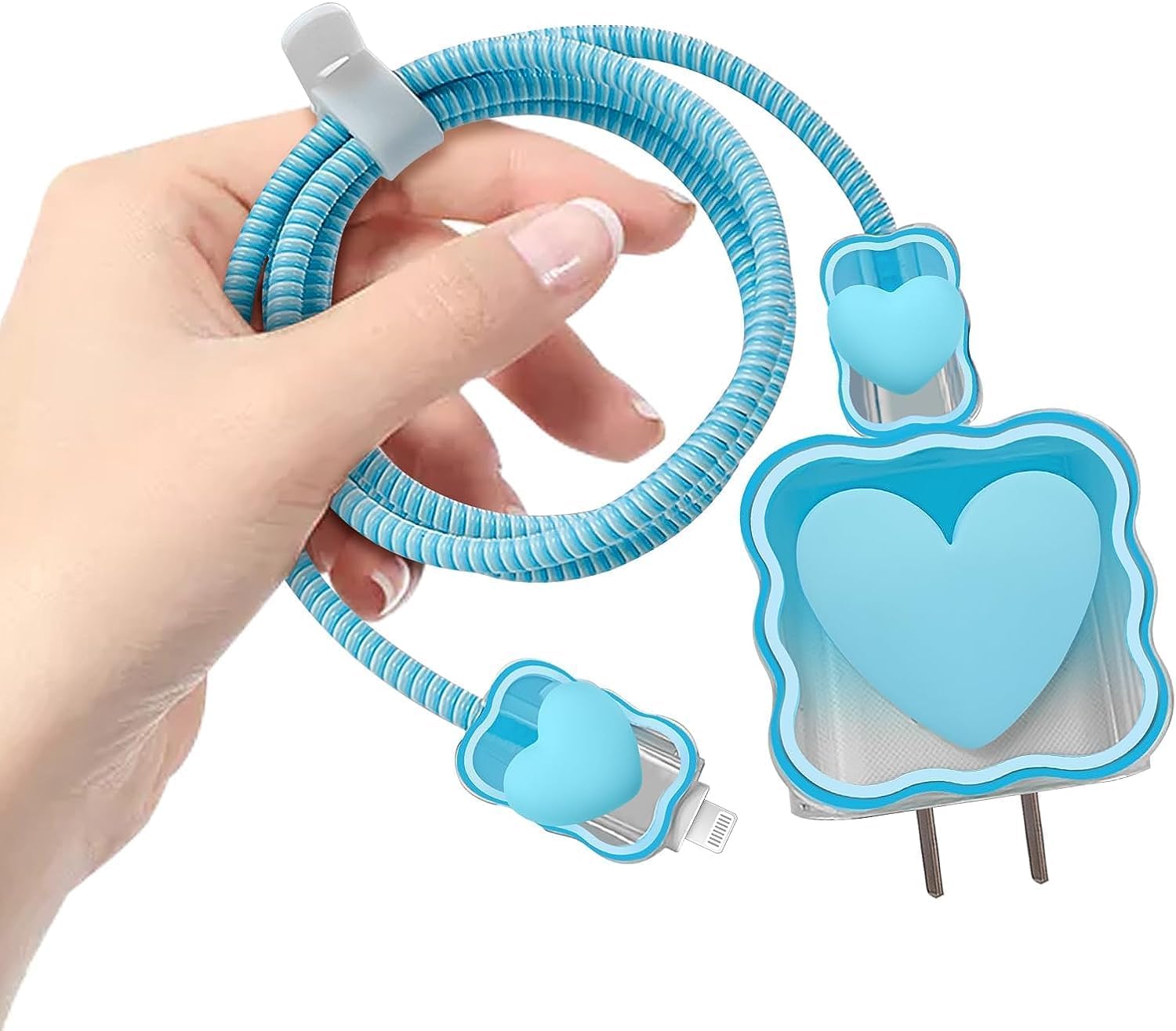 FACTOTECH Protective Charging Case for iPhone 11/12/13/14/15/16/Pro Max,for 18W/20W Charger and Charging Cable,Have Durable Cable Sleeve -Blue Heart