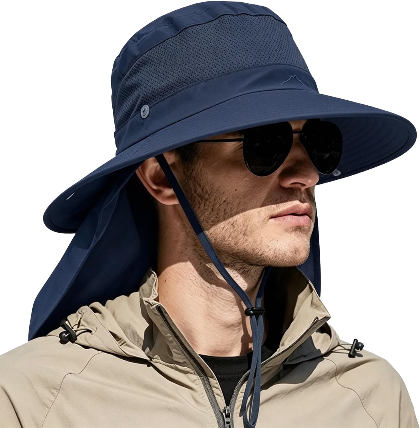 Outdoor Sun Hats with Stowable Neck Flap for Men Women UPF 50+ Mesh Summer Bucket Hat Wide Brim for Fishing Safari Hiking