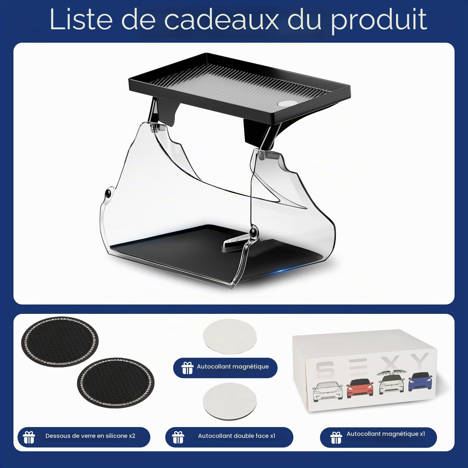 Tesla Model Y Model3 Plateau de rangement magnétique derrière l'écran accessoires Tesla Model Y 2024-2021 noir