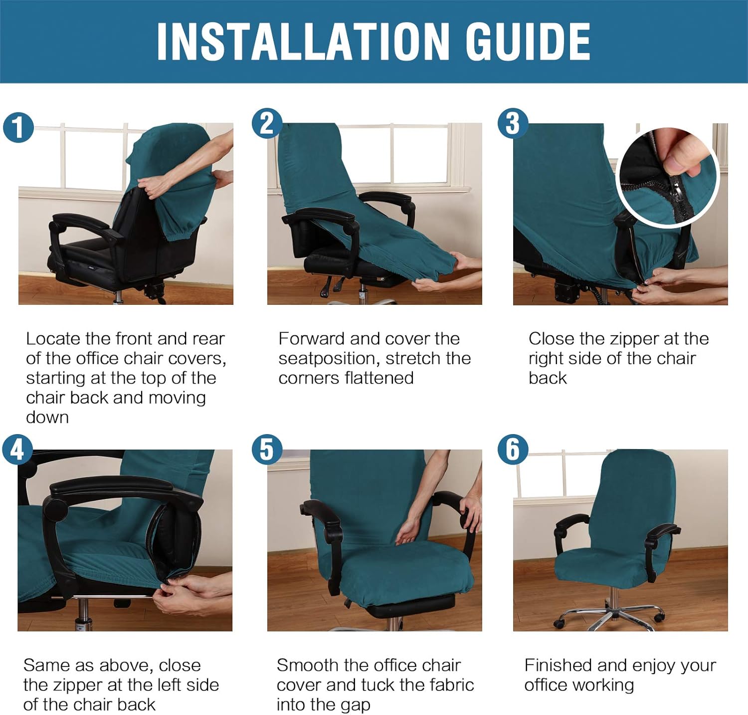 H.VERSAILTEX Velvet Home Office Chair Covers Stretchable Computer Desk Chair Covers Mid - High Back Universal Executive Boss Gaming Chair Covers Removable Machine Washable, Dark Teal