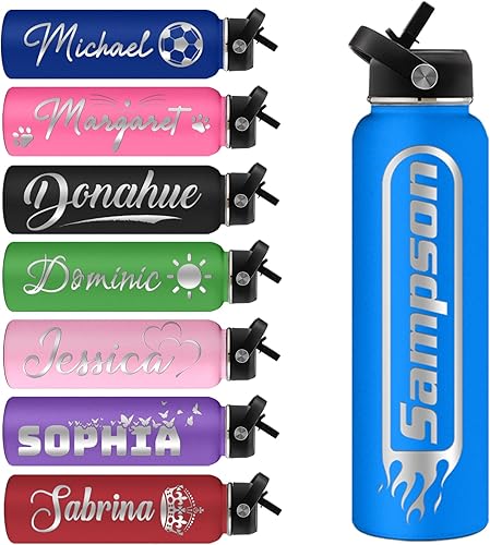 Miniatura 2 de Botellas de agua personalizadas de acero inoxidable con tapa de popote de 12, 18, 24, 32, 40 onzas, botella de agua deportiva aislada de 40 onzas,