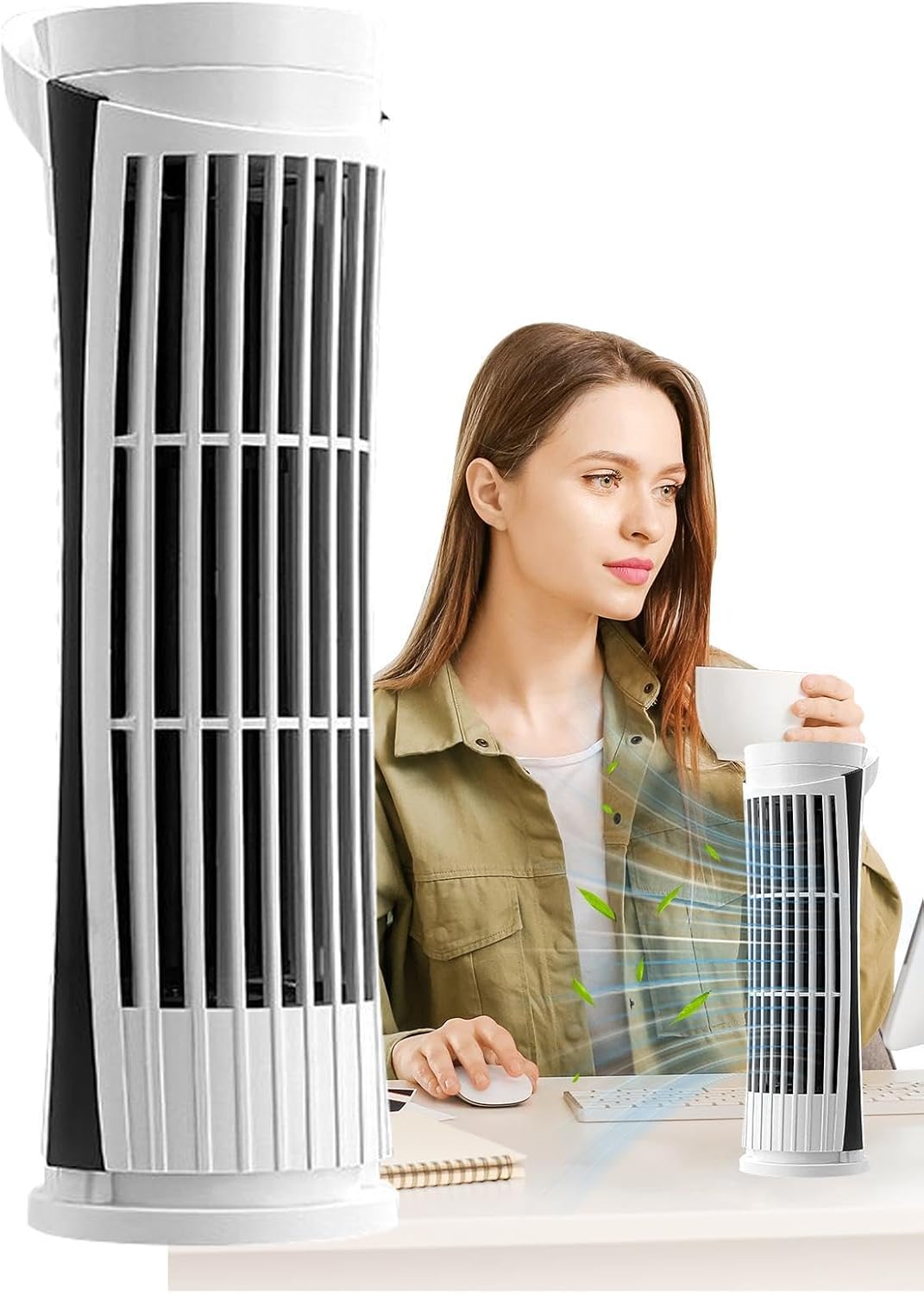 Tower Fan | USB Rechargeable Quiet Blower | Bladeless Quiet Tower Fan with LED Light for Car Travel Desk Garage Indoor RV Studio Kitchen