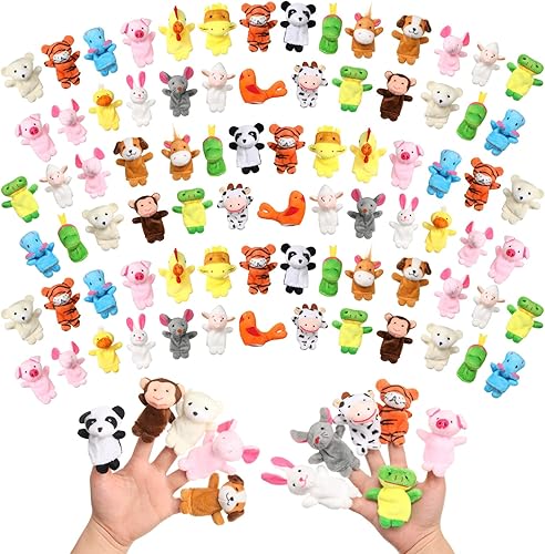Meooeck Juego de 152 marionetas de dedo, 19 marionetas de dedo de animales de peluche diferentes, relleno de huevos de Pascua a granel para contar