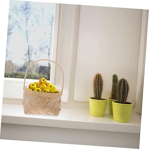 Miniatura 7 de Cesta tejida con asa Cestas de madera grandes de viruta de ratán Contenedor de almacenamiento Artículos para el hogar