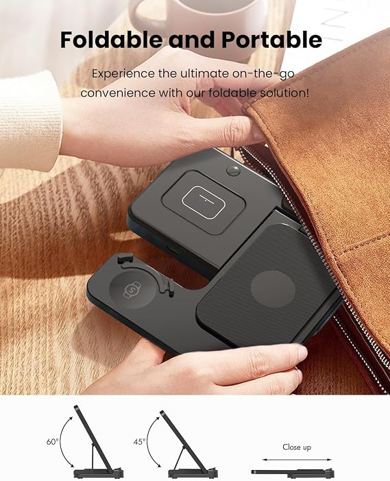 GEEKERA Wireless Charger for Samsung, 3 in 1 Foldable Charging Station for Samsung S26/S25/S24/S23, Fast Phone Watch Charger Dock for Galaxy Watch 8/7/6/5/4, Docking Station for Galaxy Buds-Black