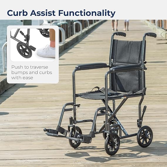Drive Medical TR39E-SV Lightweight Folding Transport Wheelchair with Swing-Away Footrest, Silver