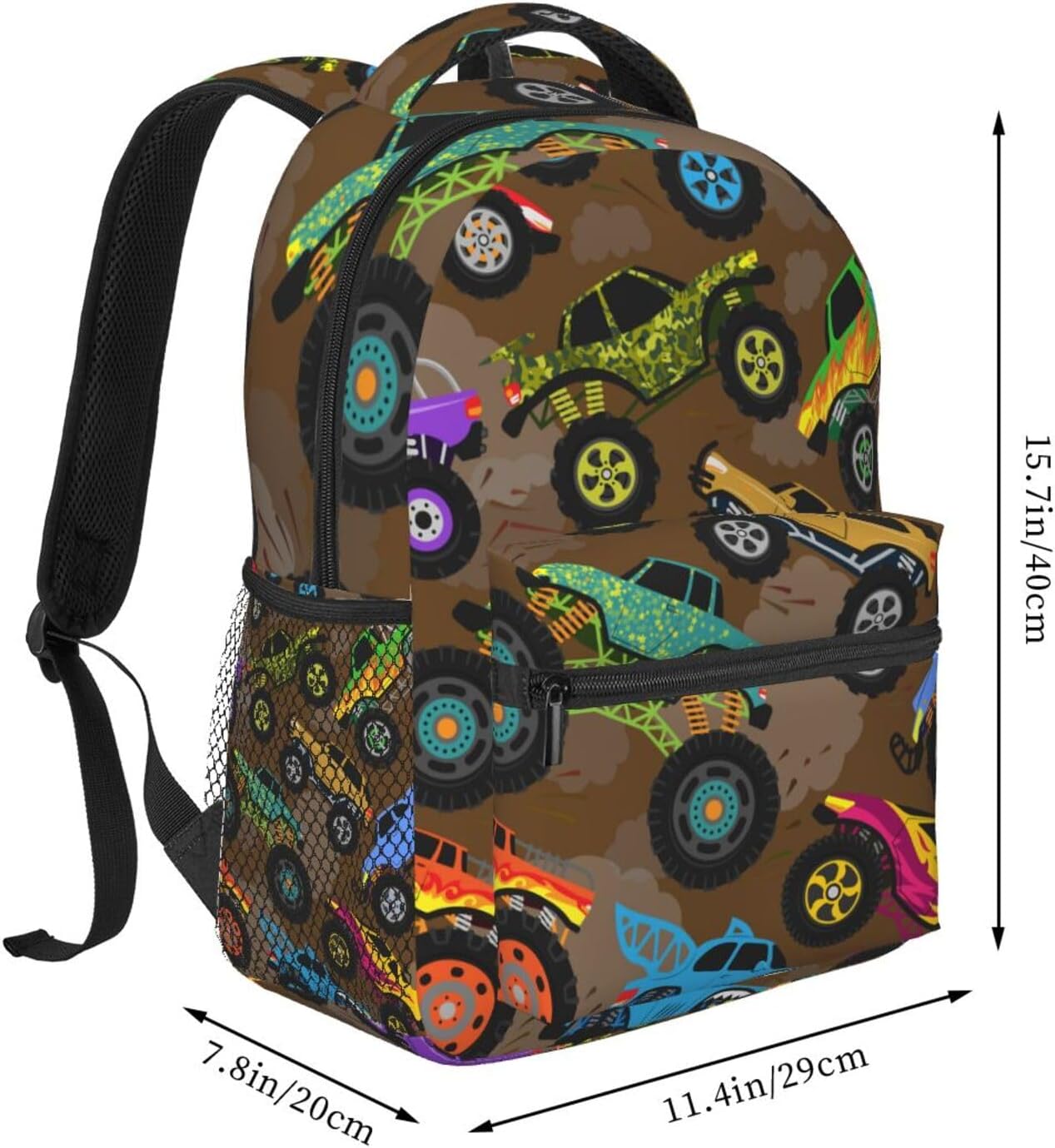 Monster Vintage Pattern Truck Backpack For School Laptop Bags Bookbag Big Casual Daypack For Student Girls Boys Kids Teens Travel Sports Work