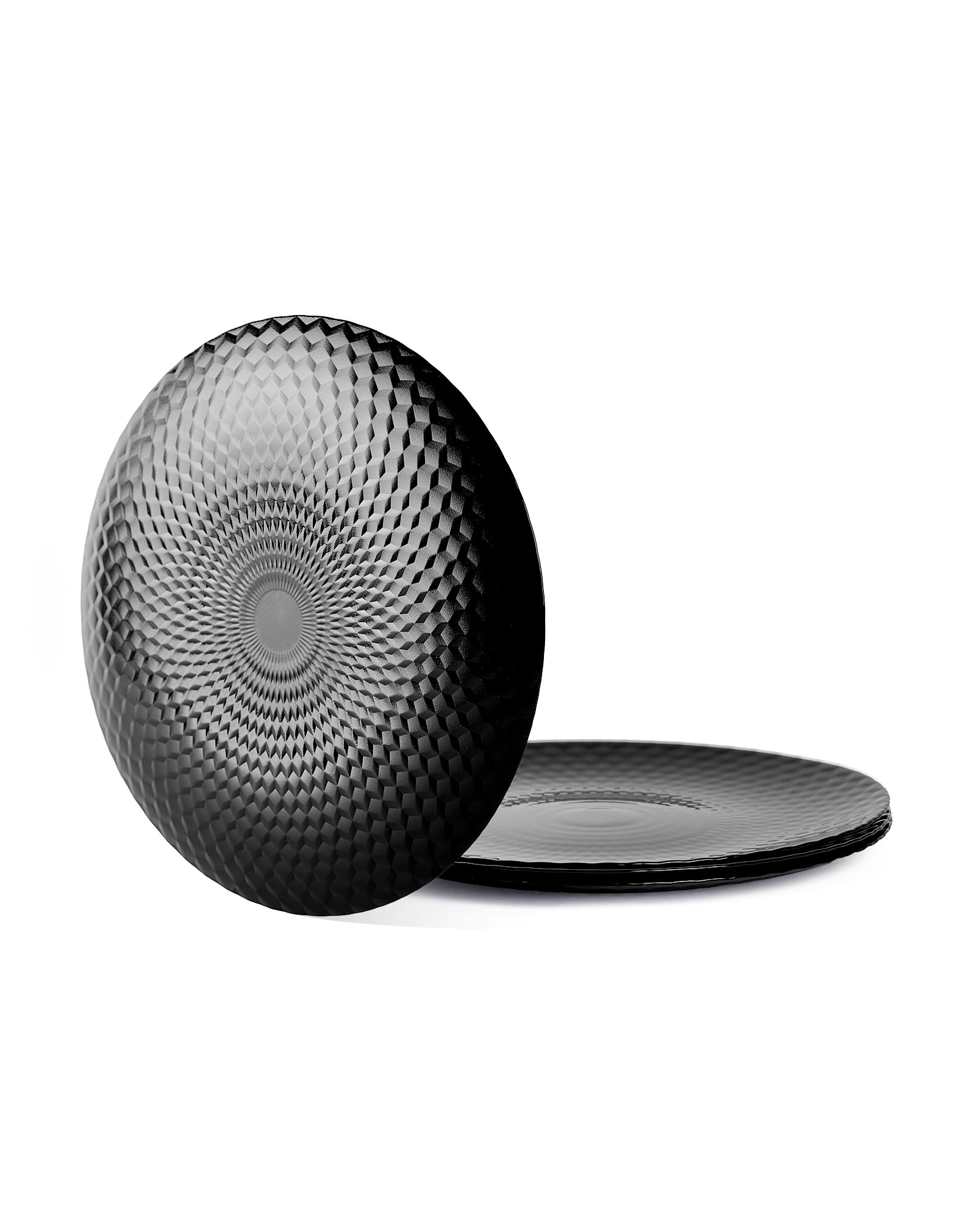 LaGlint 7.5 inch Appetizer Plate Set of 6, Opal Glass Round Geometric Faceted Small Black Plates for Salad Dessert, Kitchen, Dishwasher and Microwave Safe