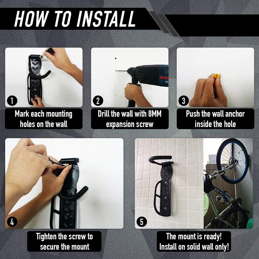 Hanging Bike 2 Pcs Bike Rack Garage Wall Mount Bike Hanger Storage System Vertical Bike Hook for Indoor Shed, Easily Hang or Detach Holds Up to 66 lbs with Screws : Tools & Home Improvement