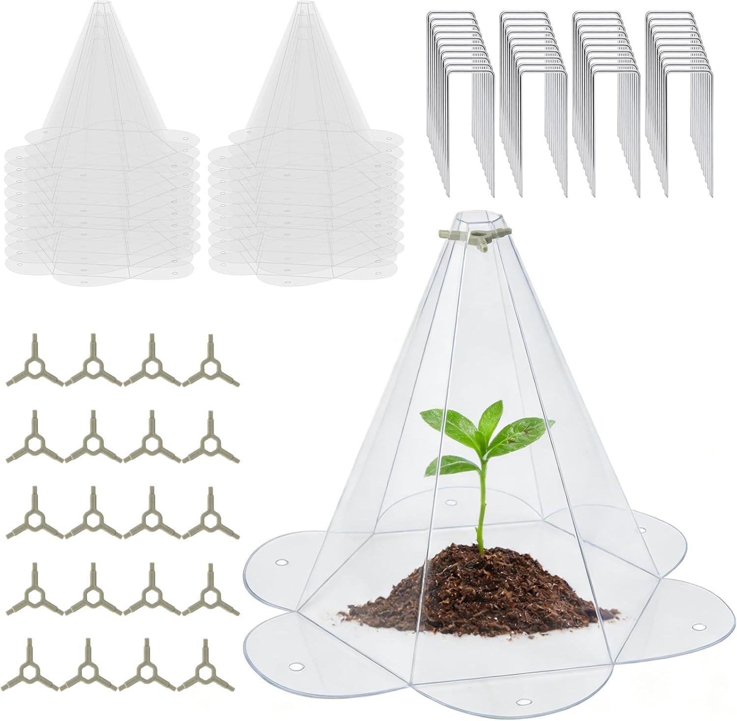 UTMHGU 20 Pack 26.6cm x 26.6cm Garden Cloches for Plants, Plastic Cloche for Growing Vegetables, Plant Covers with Freeze Protection against Weather and Animals