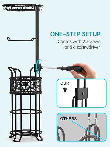 Miniatura 5 de Soporte de papel higiénico con estante, dispensador de rollos de papel higiénico independiente con capacidad para 3 rollos grandes de papel Mega