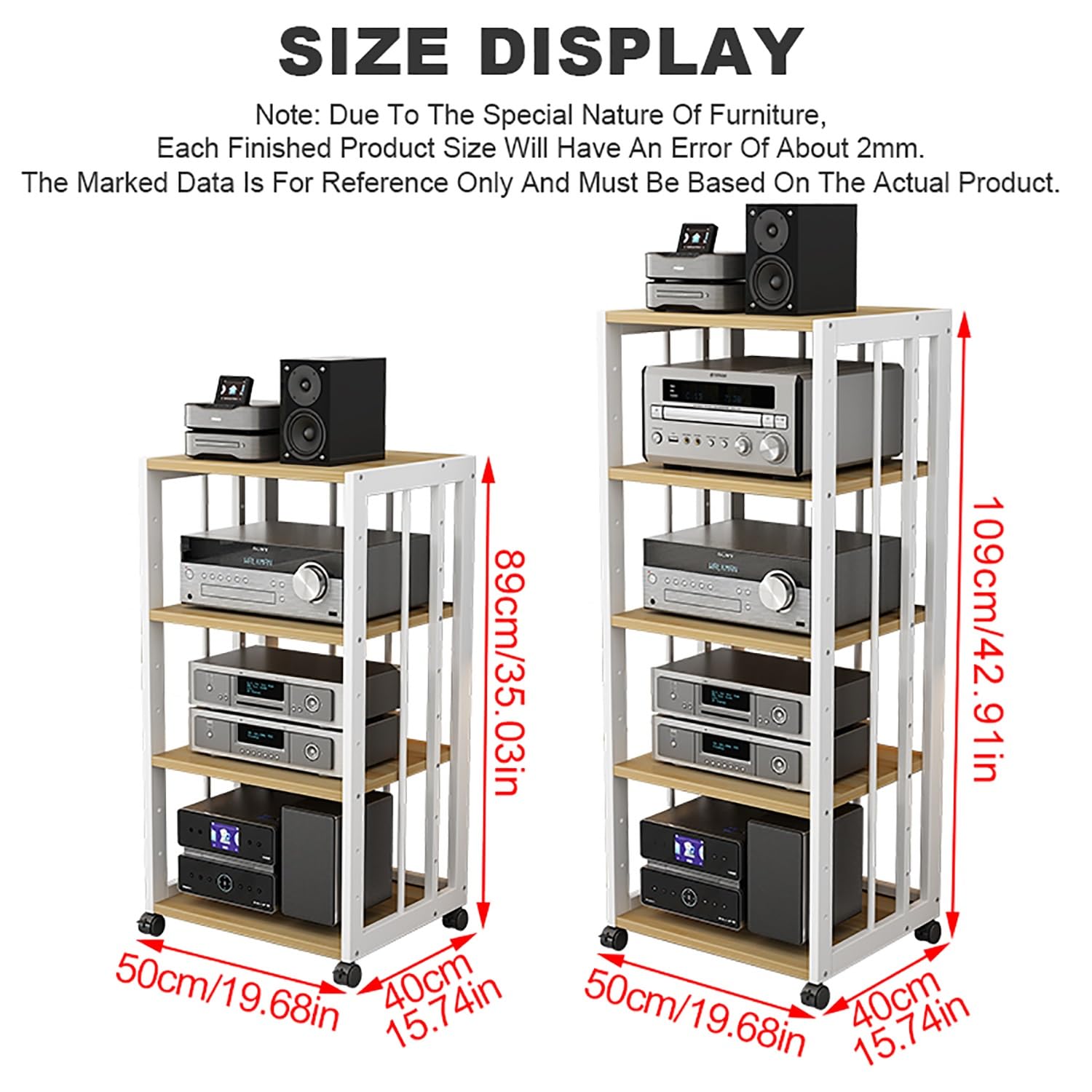 Gabinete de Audio HIFI Multicapa con Estantes for Audio y Video Soporte de Exhibición de Audio Estante de Medios con Ruedas Universales para Salón Dormitorio Estudio de Grabación.(Original wood,50x40x
