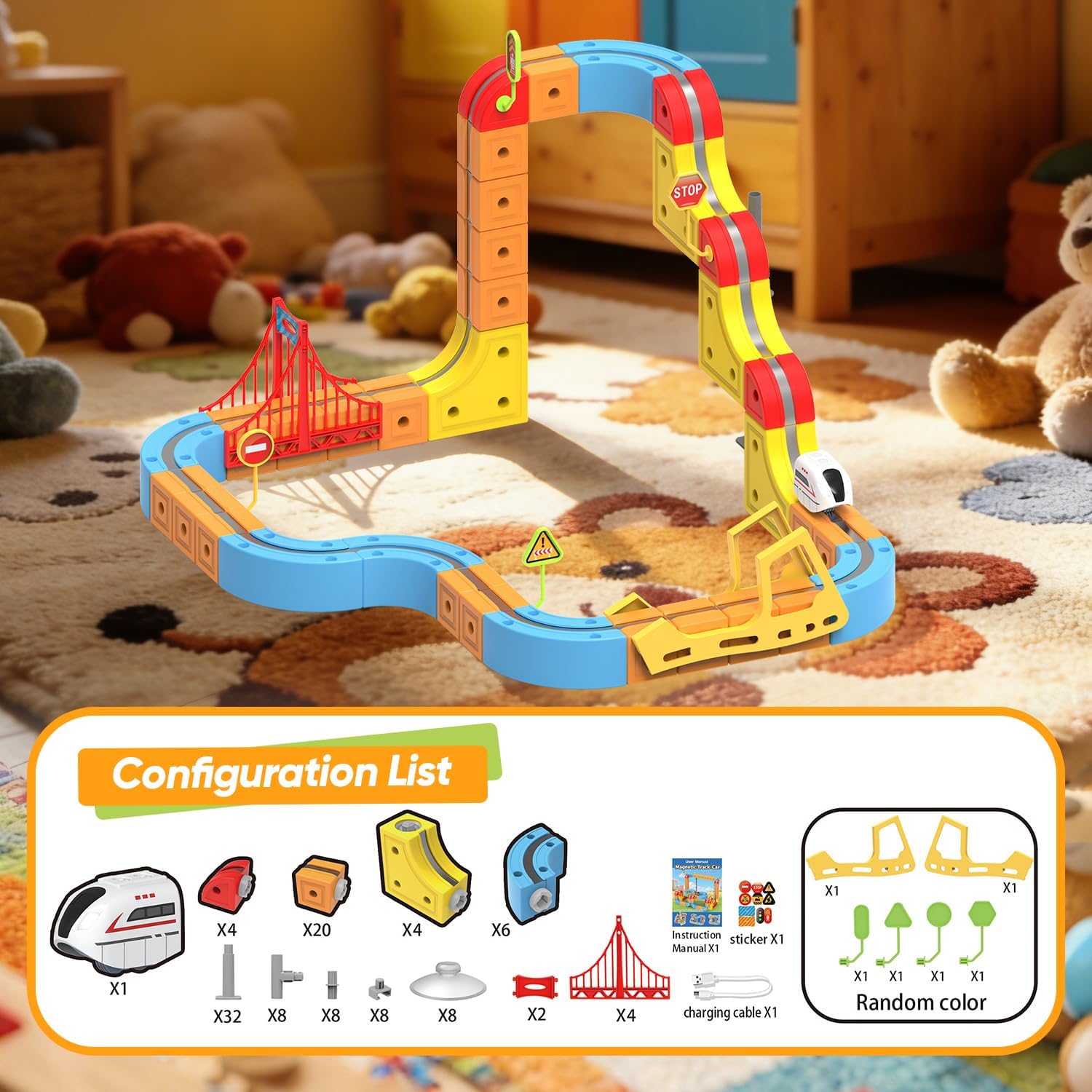 Electric Train Set for Kids,114PCS 3D Racing Track Set with Electric Train,Race Car Track Easy,Motorized Car, STEM Learning Gift