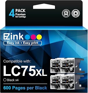 E-Z Ink (TM Compatible Ink Cartridge Replacement for Brother LC-75 XL LC75 XL LC-71 XL LC71XL High Yield Compatible with MFC-J6510DW MFC-J6710DW MFC-J6910DW MFC-J280W MFC-J425W(Black,4 Pack)