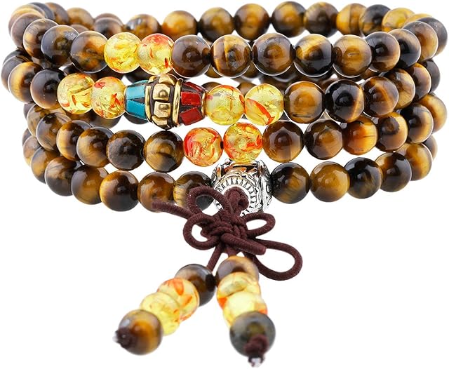 KYEYGWO 108 Prayer Mala Beads Wrap Wrist Bracelet for Women & Men, Tibetan Buddhist Meditation Stone Necklace for Unisex Elastic