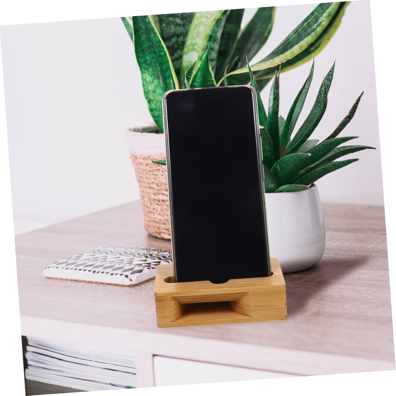 Angoily Wooden Phone Holder Stand with Echo Resonance Sound Amplifier Compact Desktop Cell Phone Loudspeaker Amplifier 3.93X2.36X1.18In - Image 7