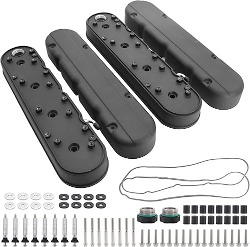 LS - Cubiertas de válvula de aluminio fundido liso con soportes de bobina y cubiertas compatibles con Che-vy Small Block SB V8 293 325 376 427, negro disponible en Yaxa Peru