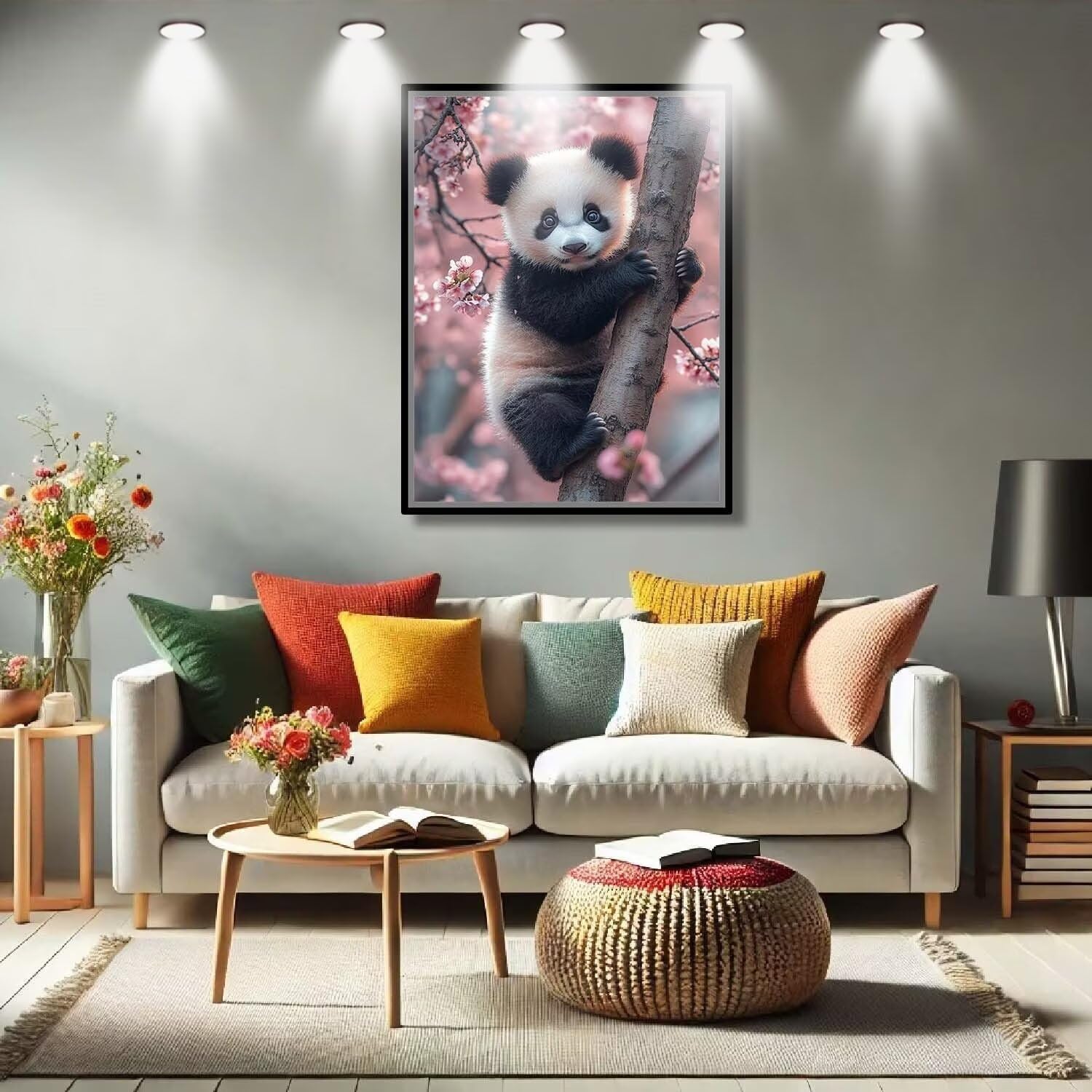 5D Diamond Painting Kit pour Adulte,DIY Panda roux,Fleur de cerisier Peinture Diamant Kit,Cristal Art Peinture Broderie Diamant (90x120cm),Diamant Point de Croix pour Décoration Intérieur 57F-4108
