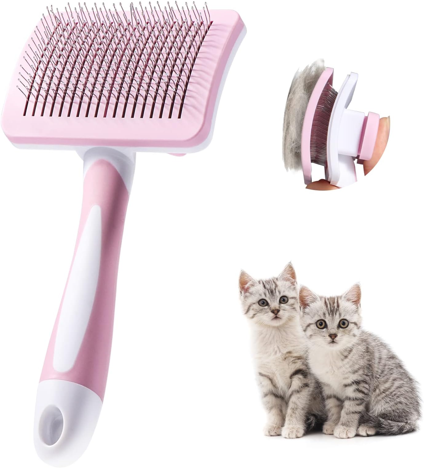 Vinabo Cat Dog Comb Brush, Cat Brush Grooming Comb, Self Cleaning Slicker Brushes, Pet Grooming Tool with Cleaning Button for Dog Shedding Tools
