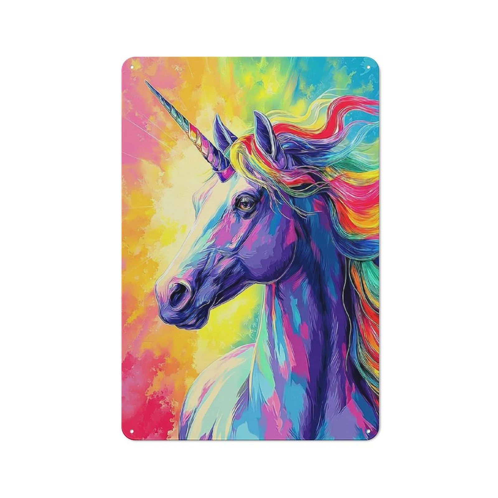 Junmoney Rainbow Unicorn Fantasy Art Rustic Tin Sign 30X20cm For Home Bar Wall, For Home Interiors, Feature Walls And Decorative Displays