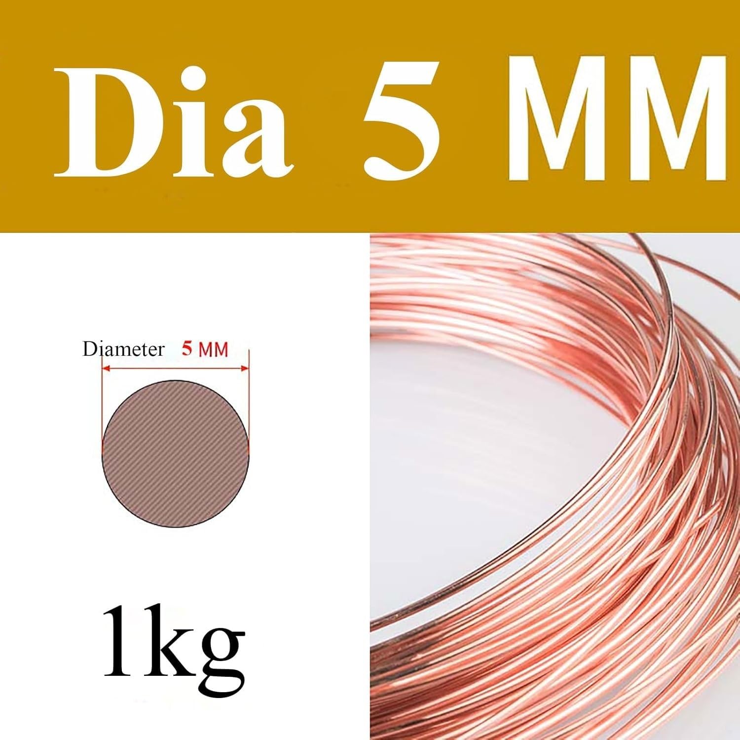 Alambre de cobre, alambre metálico, alambre for manualidades, diámetro de 4/4,5/5 mm, 1 kg, for joyería, electricidad e industria.(5mm*1kg)