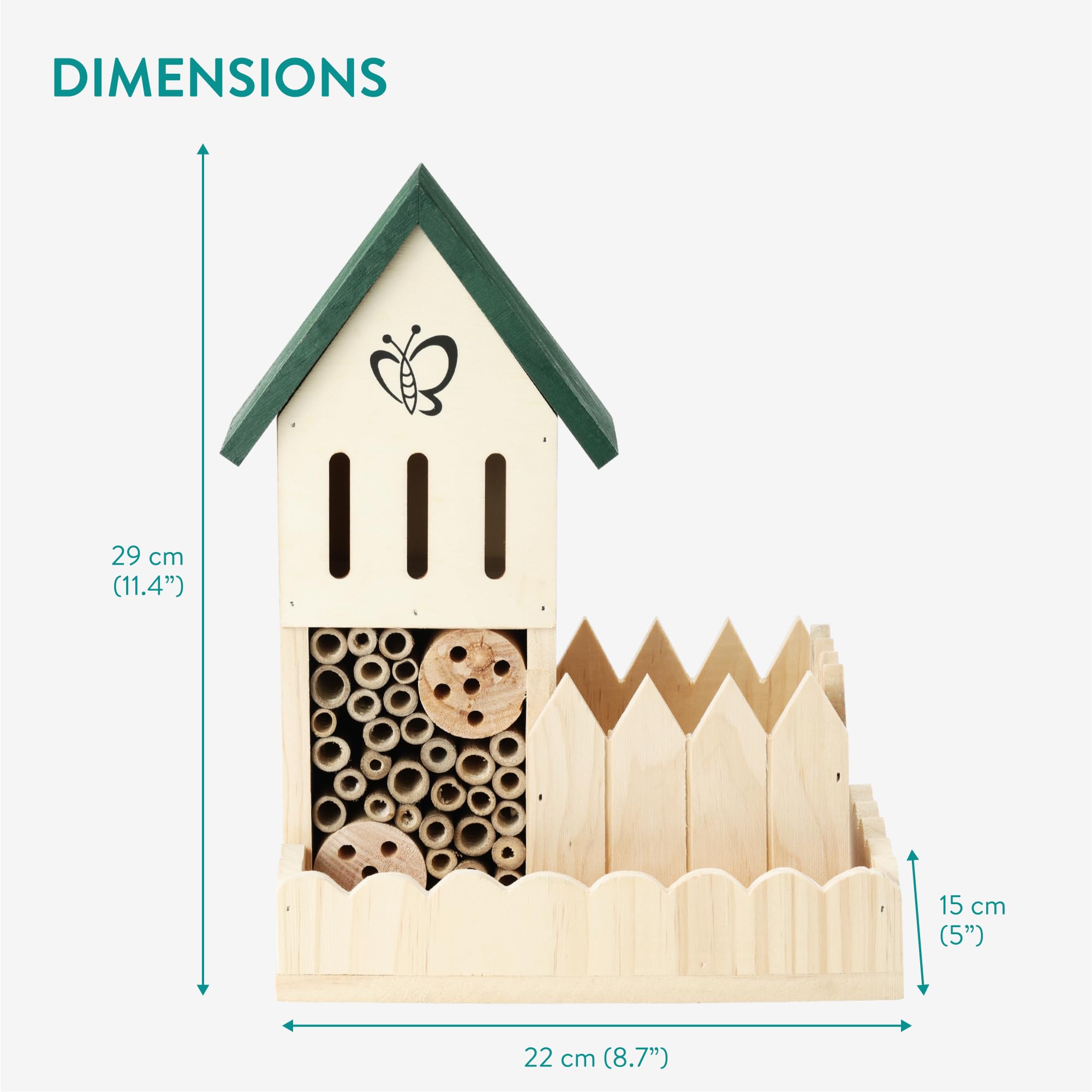 Casetta Per Insetti Da Esterno - Hotel Per Api, Farfalle E Coccinelle Con Vaso Fiori - Legno E Bambù - Foto 6