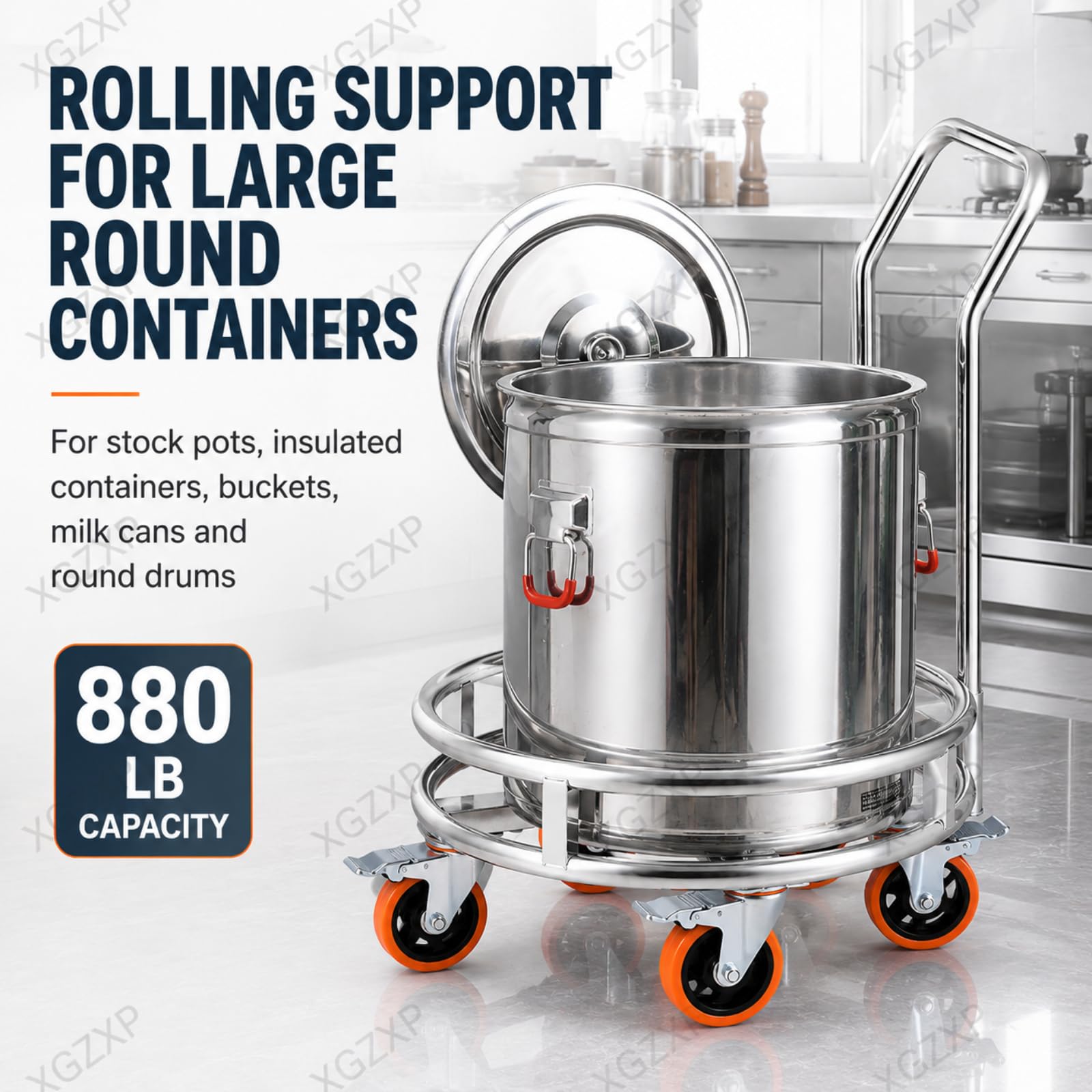 Soporte De Acero Inoxidable Para Cubos De Sopa Con Asa, Soporte Móvil Para Bombonas De Gas, 5 Ruedas Giratorias De 360°, Soporta Hasta 400 Kg, Para Cubos Y Recipientes De Cocinas Comerciales.