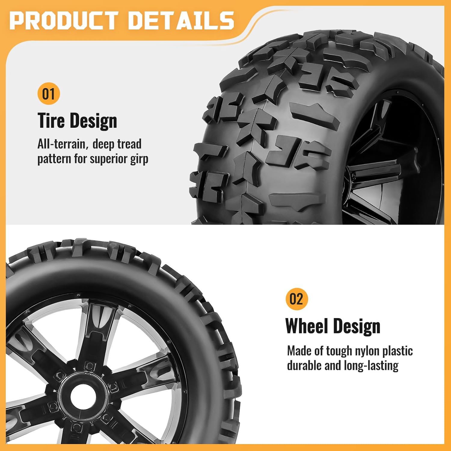 Preglued 1/8 Monster Truck Ties and Wheels OD 5.9" 17mm Hex MT Tires Wheels Set fit Traxxas Maxx E-Revo 2.0 3.3 Summit Revo 3.3 Arrma Kraton Outcast 4-6S Brushless Power