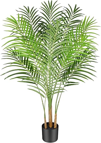Miniatura 1 de Palmera artificial de 4 pies de alto, palmera falsa para decoración de interiores con 13 troncos y diseño de corteza real, palmera areca tropical