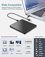 Vista 5 de ROOFULL Unidad externa de CD/DVD USB 3.0 y USB-C, ultrafina de 0.5 pulgadas, reproductor de CD y DVD de alta velocidad, grabador para computadora