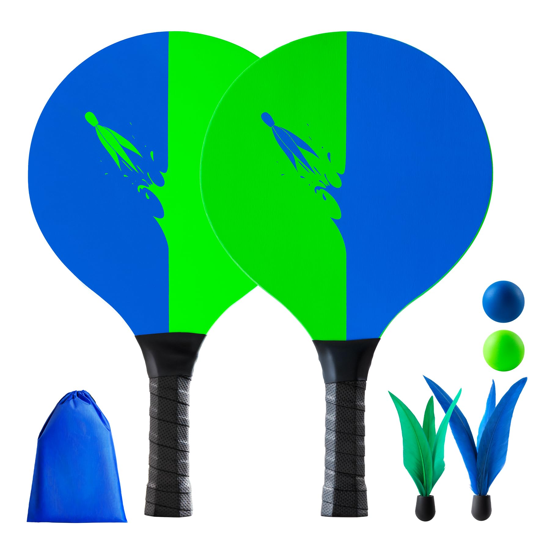 U&C Planet Beachball Set Paddle Ball Game Wooden Beach Bat Set Racket Game for Children&Family 2 Paddles 2 Balls and 2 Birdies Toys for Garden Beach Party โ image 1