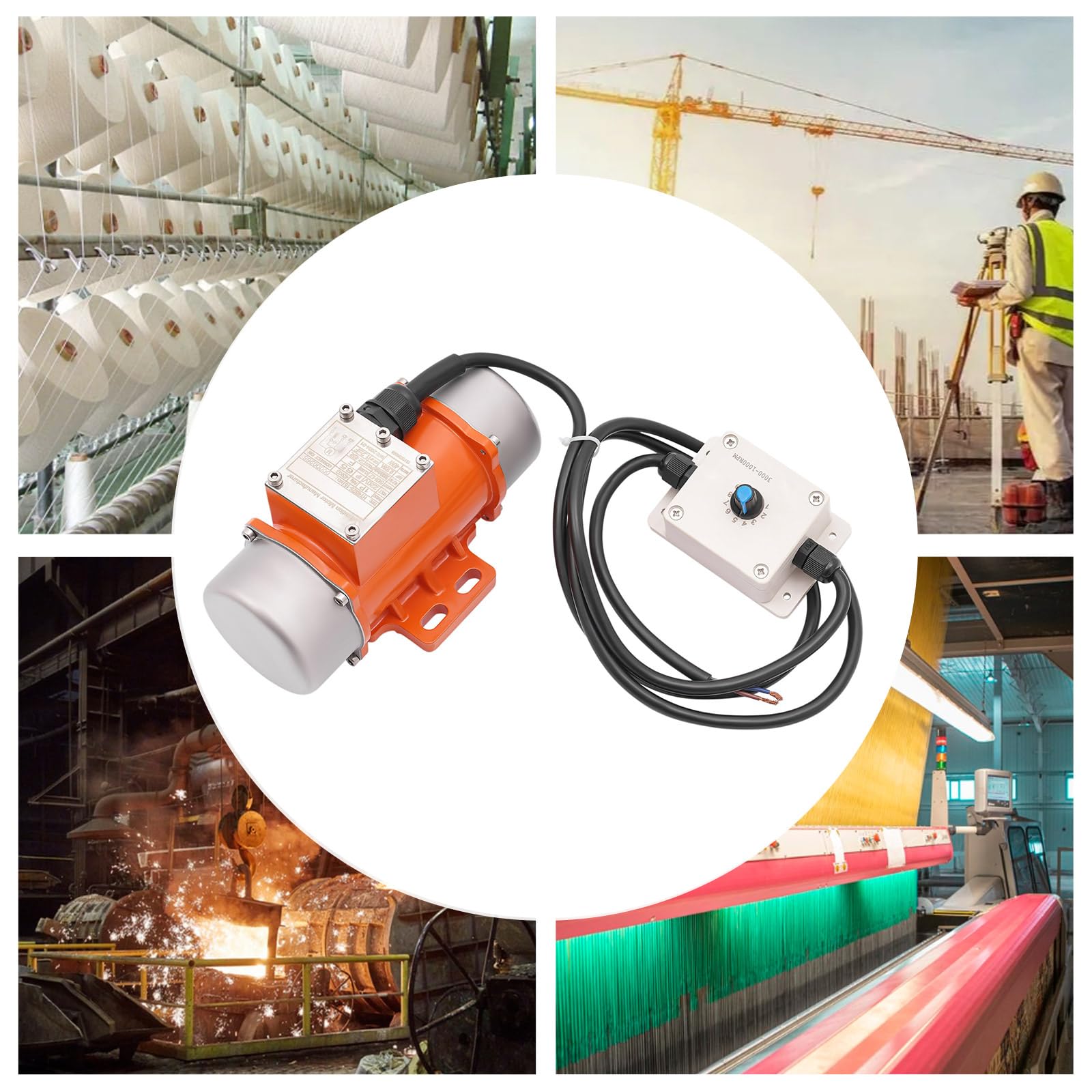 AC Vibrationsmotor mit Drehzahlregler 40/50/60W 50Hz Vibrator Vibration Motor 1P Asynchroner Elektro Vibrierend Motor 1000~3000U/min 9 Gänge Mehrzweckmotor, für Metallurgie, Kohle usw (HY-40/2S-15)
