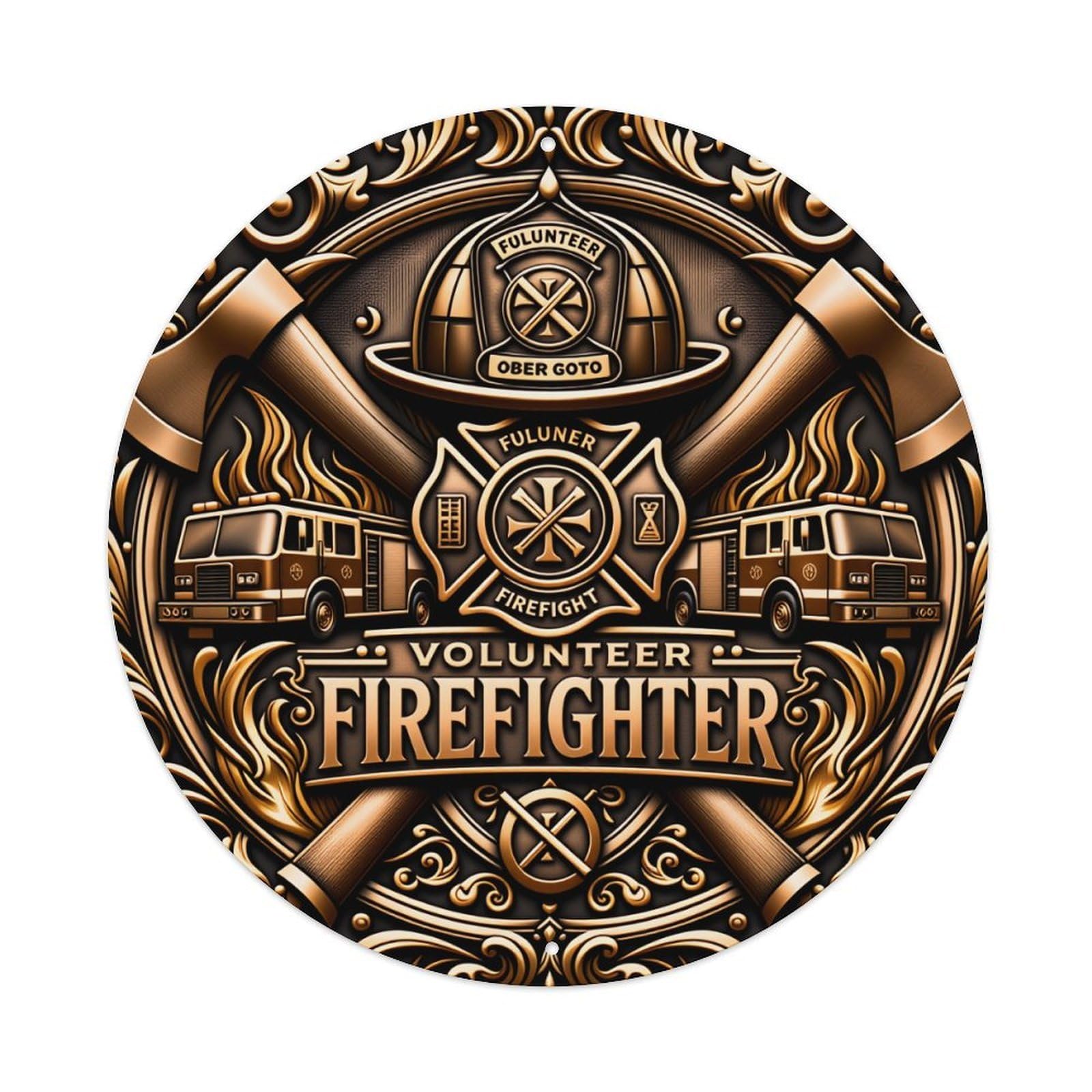 Firefighter Helmet Axes Flames Truck Metal Tin Sign Vintage Garden Bedroom Cafe Bar Man Cave Home Wall Decor Metal Poster 8x8 inches