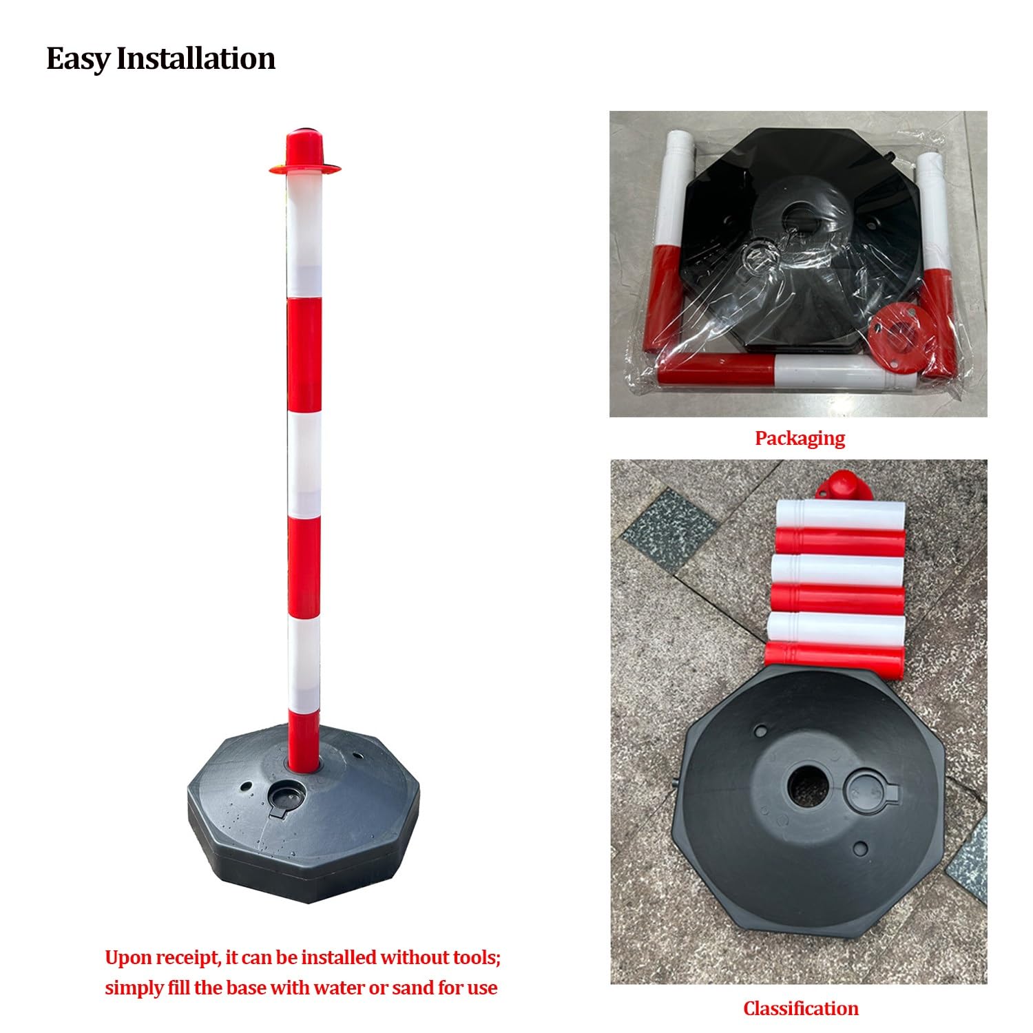 Paquete de 2 a 10 conos de señalización vial de 86 cm (34 pulgadas), con base de goma negra con peso, cadena de plástico, collares reflectantes desmontables(Red+White,10posts)