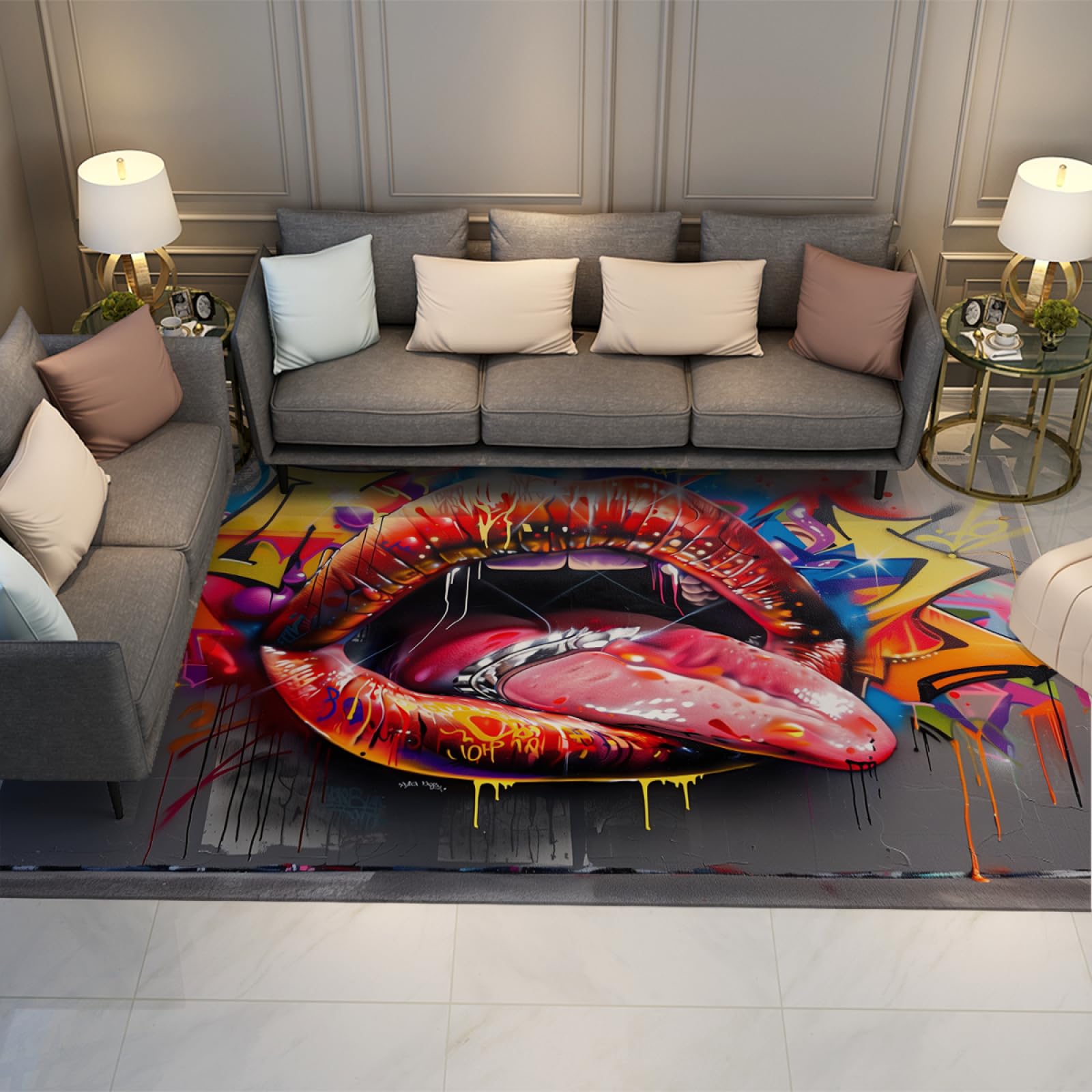 Tapis doodle style hippie 90x150cm lavable pour sol de chambre