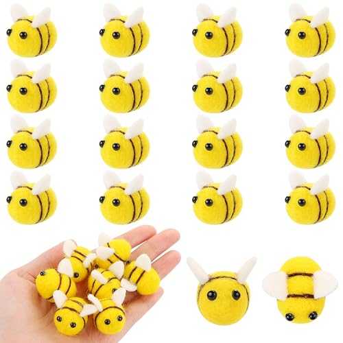 LIYDE 16Pcs Felt Bumble Bees, Fuzzy Mini Wool Bee Ornaments