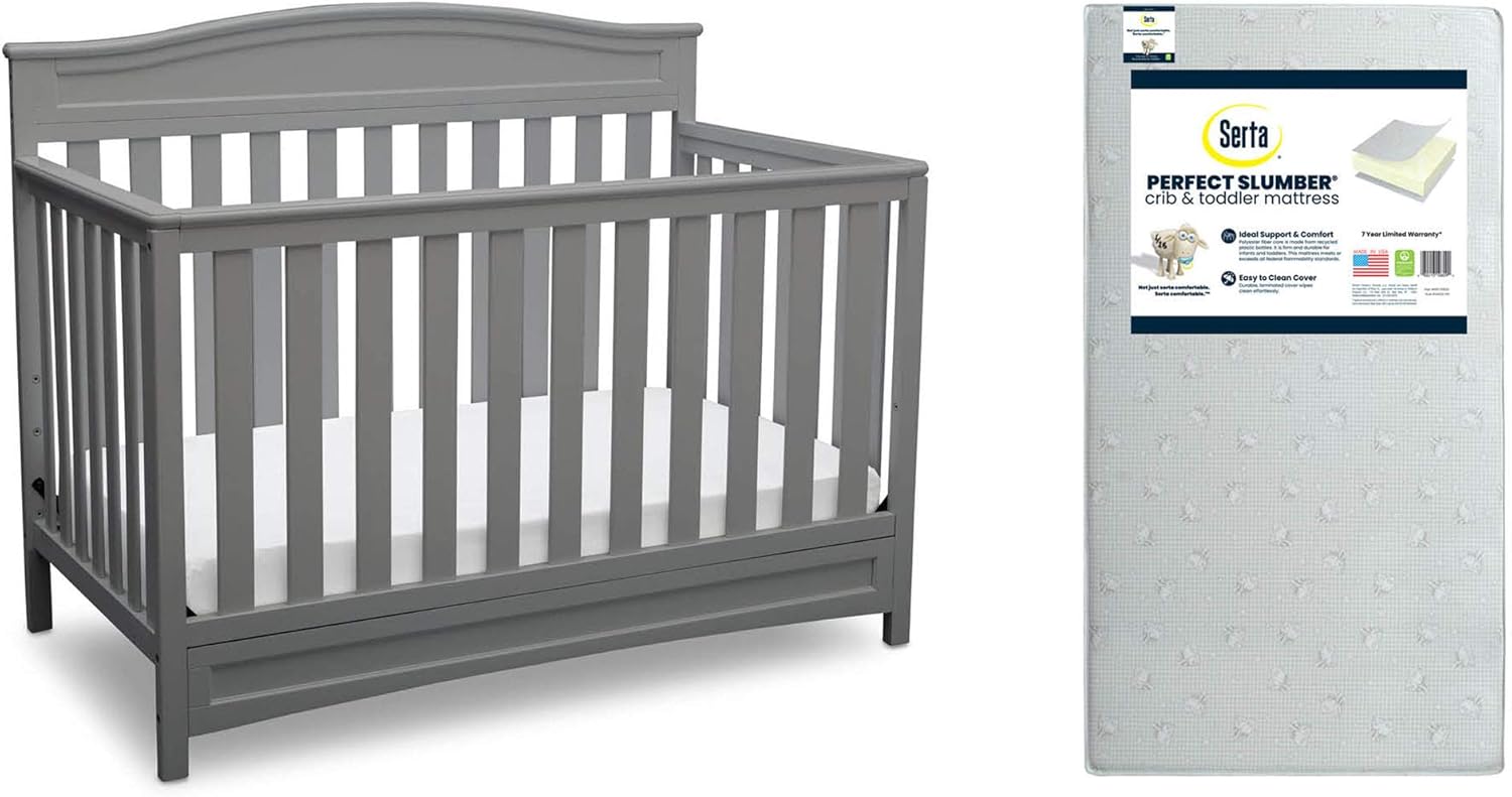 Delta Children Emery 4-in-1 Convertible Crib, Grey Serta Perfect