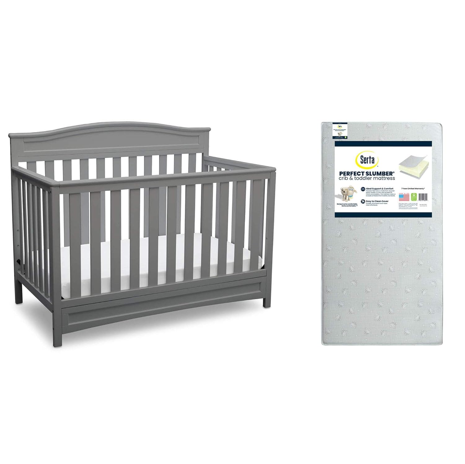 Delta Children Emery 4in1 Convertible Crib, Grey + Serta